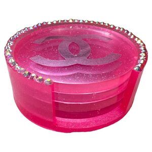 Pink Glitter Resin Coasters / Circle Shapes Handmade Resin. Ch= Monogr…